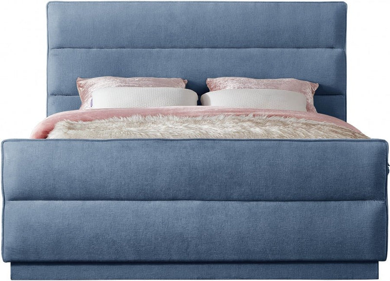 Paxton Chenille Fabric Queen Bed (3 Boxes) Light Blue - Gate FurnitureQueen Bed