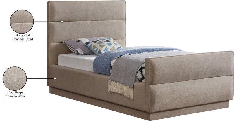 Paxton Chenille Fabric Twin Bed (3 Boxes) Beige - Gate FurnitureTwin Bed