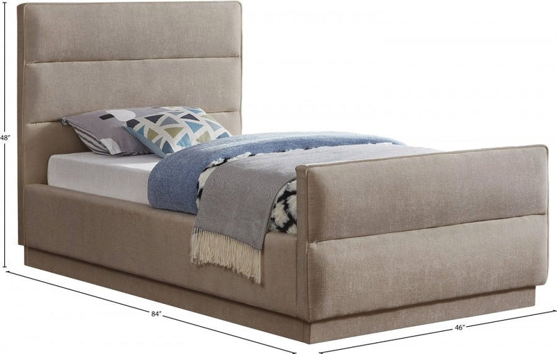 Paxton Chenille Fabric Twin Bed (3 Boxes) Beige - Gate FurnitureTwin Bed