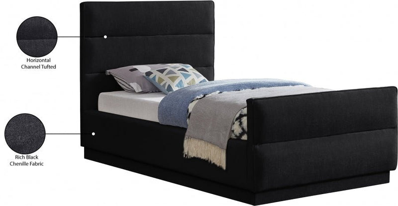 Paxton Chenille Fabric Twin Bed (3 Boxes) Black - Gate FurnitureTwin Bed