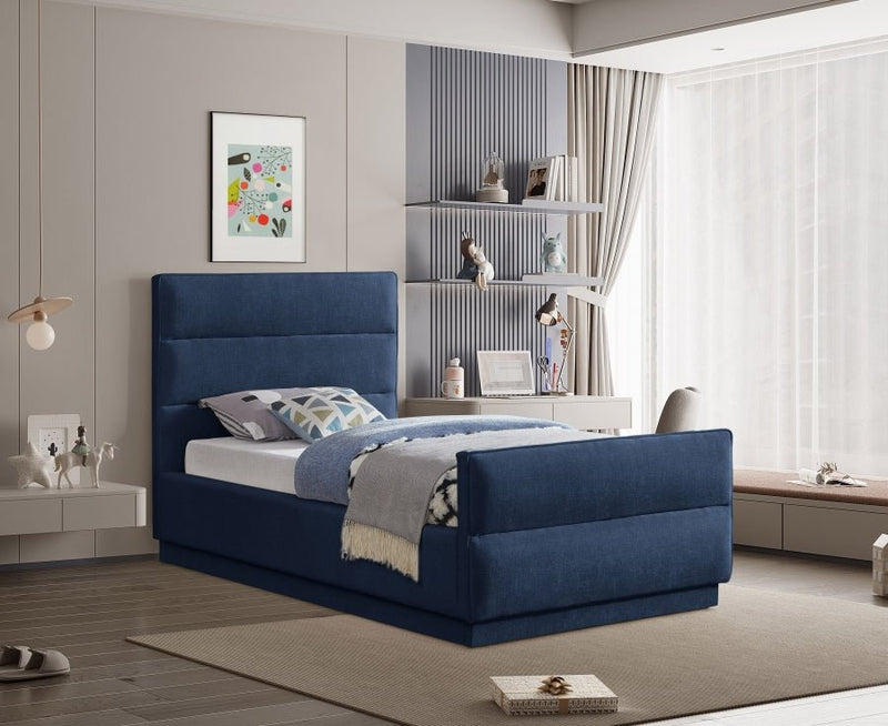 Paxton Chenille Fabric Twin Bed (3 Boxes) Blue - Gate FurnitureTwin Bed