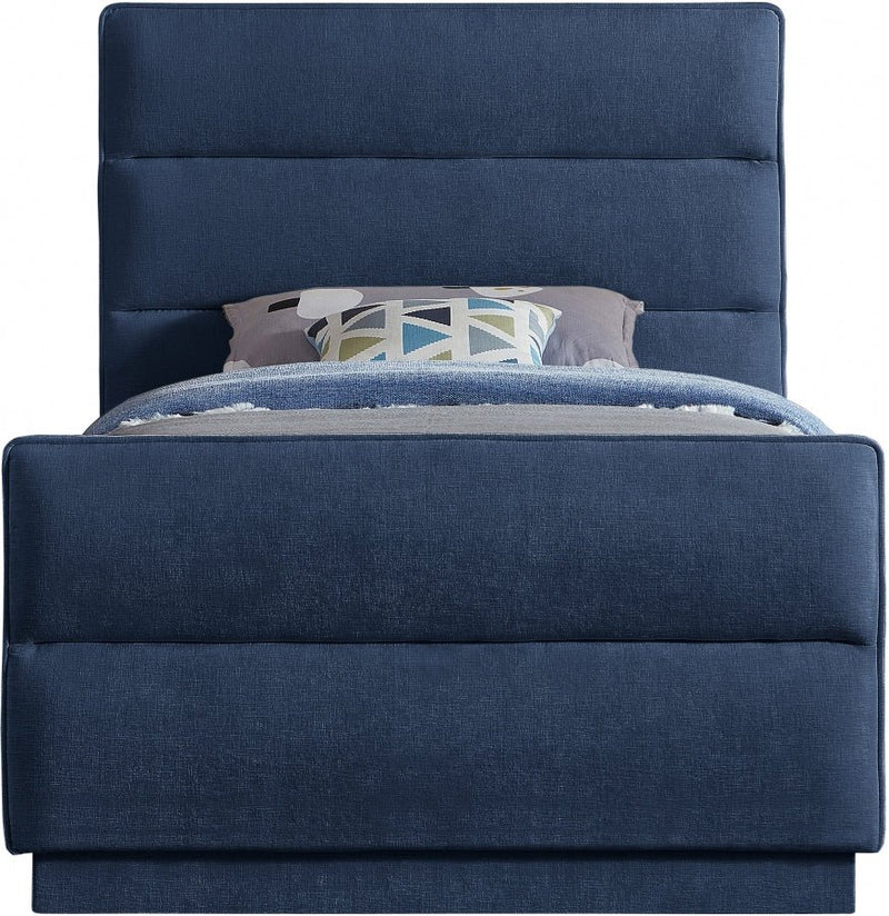 Paxton Chenille Fabric Twin Bed (3 Boxes) Blue - Gate FurnitureTwin Bed
