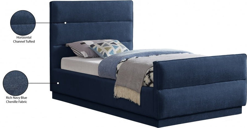Paxton Chenille Fabric Twin Bed (3 Boxes) Blue - Gate FurnitureTwin Bed