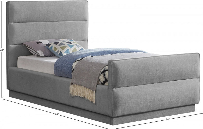 Paxton Chenille Fabric Twin Bed (3 Boxes) Grey - Gate FurnitureTwin Bed