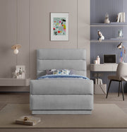 Paxton Chenille Fabric Twin Bed (3 Boxes) Grey - Gate FurnitureTwin Bed