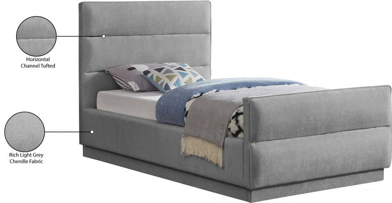 Paxton Chenille Fabric Twin Bed (3 Boxes) Grey - Gate FurnitureTwin Bed
