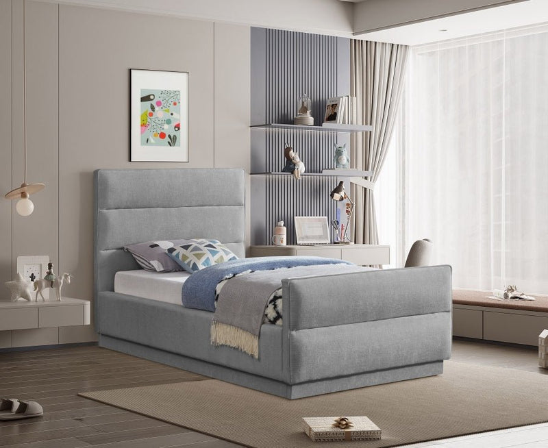 Paxton Chenille Fabric Twin Bed (3 Boxes) Grey - Gate FurnitureTwin Bed