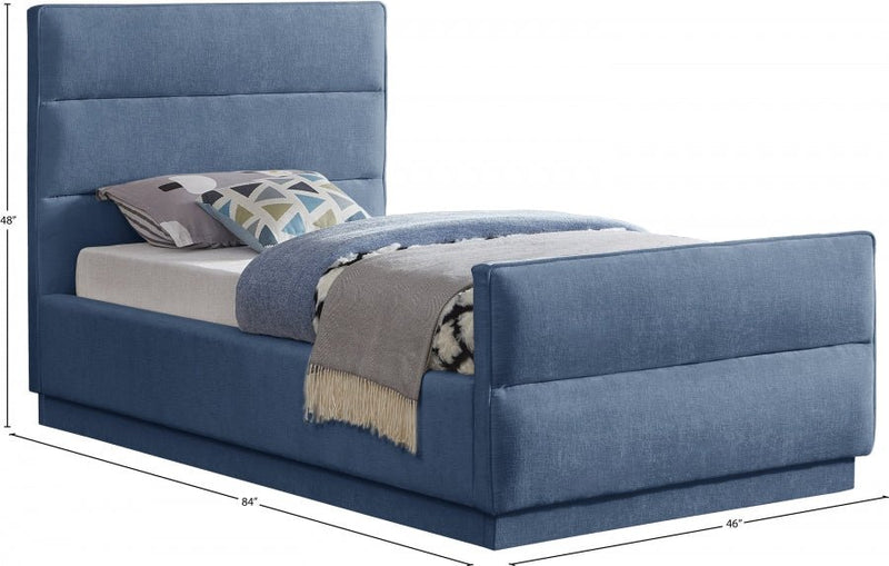Paxton Chenille Fabric Twin Bed (3 Boxes) Light Blue - Gate FurnitureTwin Bed