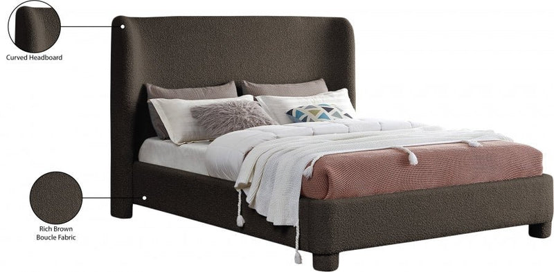 Penny Boucle Fabric King Bed Brown - Gate FurnitureKing Bed