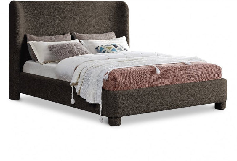 Penny Boucle Fabric Queen Bed Brown - Gate FurnitureQueen Bed