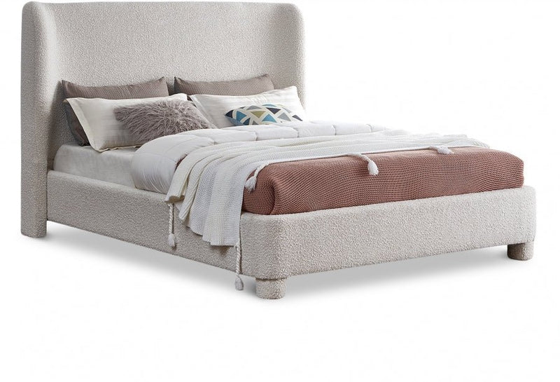 Penny Boucle Fabric Queen Bed Cream - Gate FurnitureQueen Bed