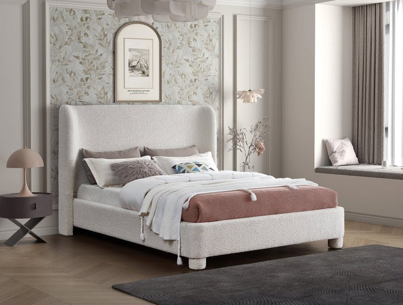 Penny Boucle Fabric Queen Bed Cream - Gate FurnitureQueen Bed