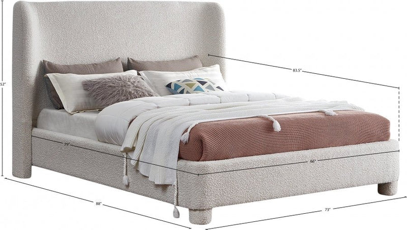 Penny Boucle Fabric Queen Bed Cream - Gate FurnitureQueen Bed