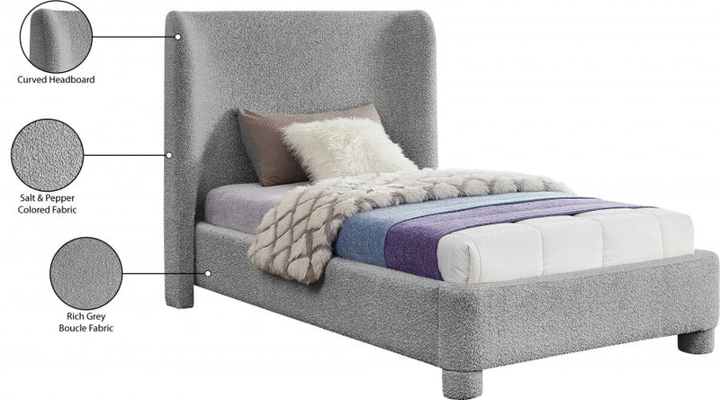 Penny Boucle Fabric Twin Bed Grey - Gate FurnitureTwin Bed
