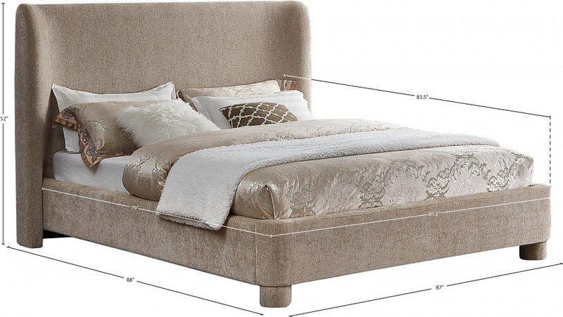 Penny Chenille Fabric King Bed Beige - Gate FurnitureKing Bed