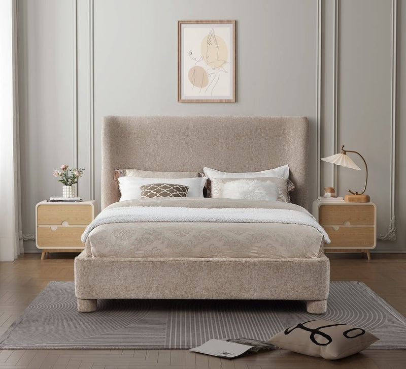 Penny Chenille Fabric King Bed Beige - Gate FurnitureKing Bed