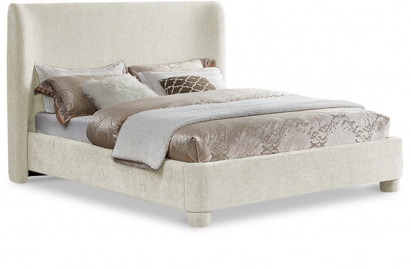 Penny Chenille Fabric Queen Bed Cream - Gate FurnitureQueen Bed