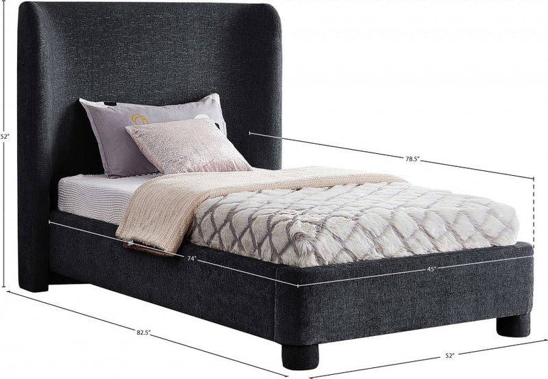 Penny Chenille Fabric Twin Bed Black - Gate FurnitureTwin Bed