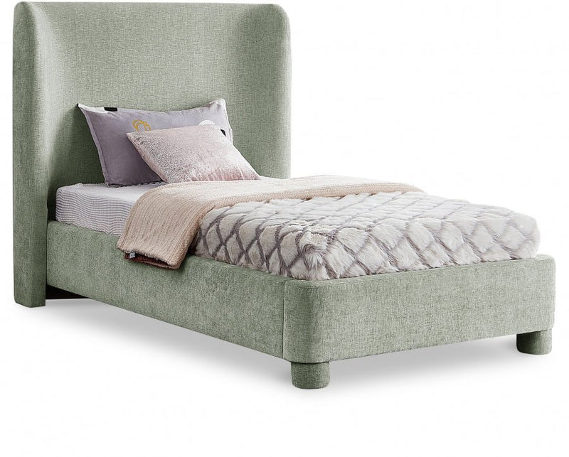 Penny Chenille Fabric Twin Bed Green - Gate FurnitureTwin Bed