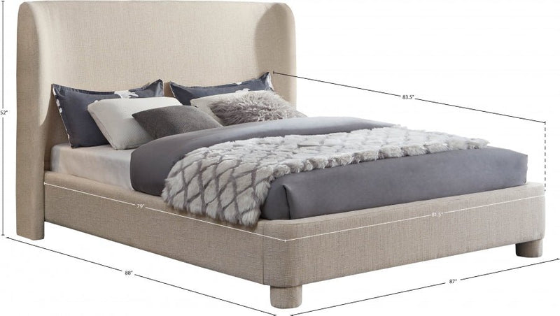 Penny Linen Textured Fabric King Bed Beige - Gate FurnitureKing Bed