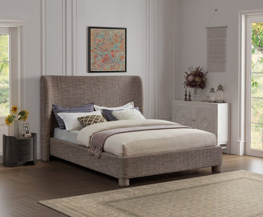 Penny Linen Textured Fabric Queen Bed Brown - Gate FurnitureQueen Bed