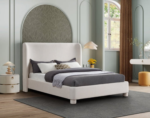 Penny Linen Textured Fabric Queen Bed Cream - Gate FurnitureQueen Bed