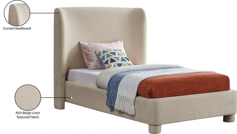 Penny Linen Textured Fabric Twin Bed Beige - Gate FurnitureTwin Bed
