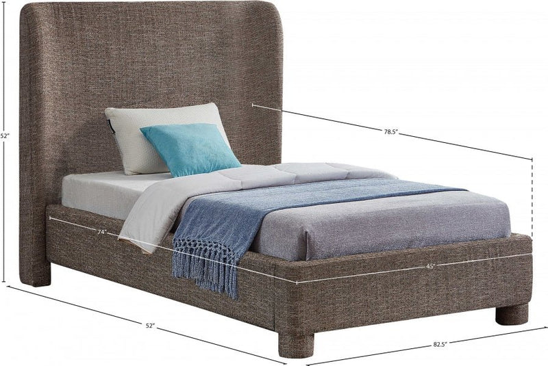 Penny Linen Textured Fabric Twin Bed Brown - Gate FurnitureTwin Bed