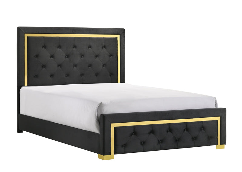 Pepe Black/Gold King Panel Upholstered Bed - Gate FurnitureKing Bed