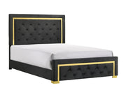 Pepe Black/Gold Queen Panel Upholstered Bed - Gate FurnitureQueen Bed