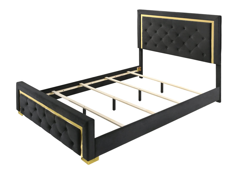 Pepe Black/Gold Queen Panel Upholstered Bed - Gate FurnitureQueen Bed