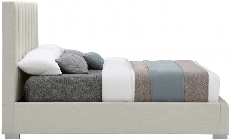 Pierce Linen Textured King Bed Beige - Gate FurnitureKing Bed