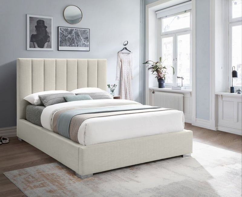 Pierce Linen Textured King Bed Beige - Gate FurnitureKing Bed