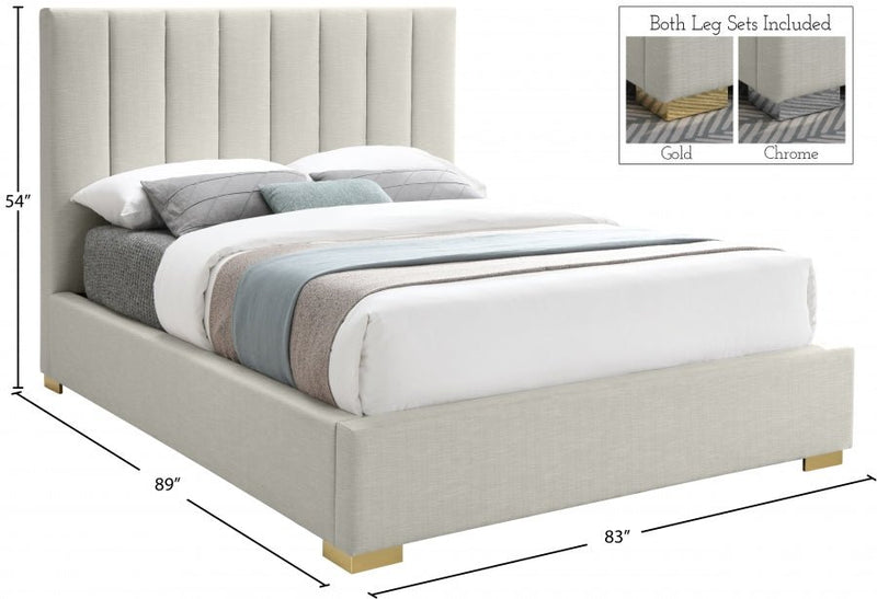 Pierce Linen Textured King Bed Beige - Gate FurnitureKing Bed