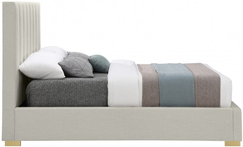 Pierce Linen Textured King Bed Beige - Gate FurnitureKing Bed