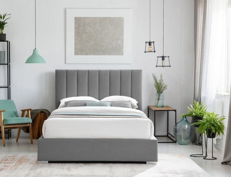 Pierce Linen Textured King Bed Grey - Gate FurnitureKing Bed
