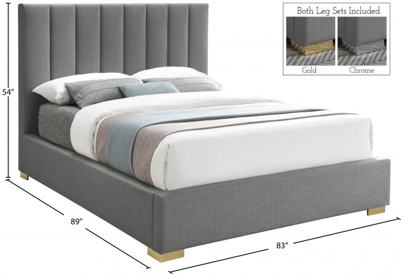 Pierce Linen Textured King Bed Grey - Gate FurnitureKing Bed
