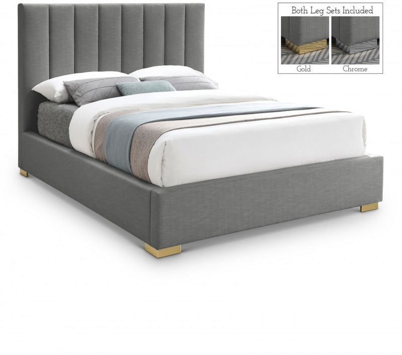 Pierce Linen Textured King Bed Grey - Gate FurnitureKing Bed