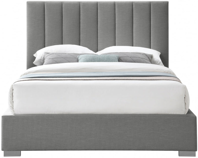 Pierce Linen Textured King Bed Grey - Gate FurnitureKing Bed