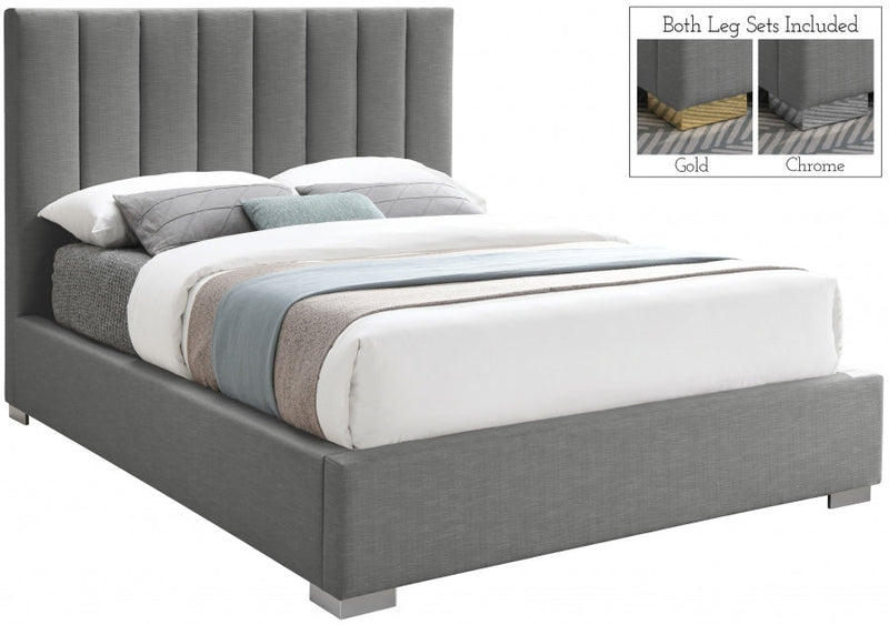 Pierce Linen Textured King Bed Grey - Gate FurnitureKing Bed