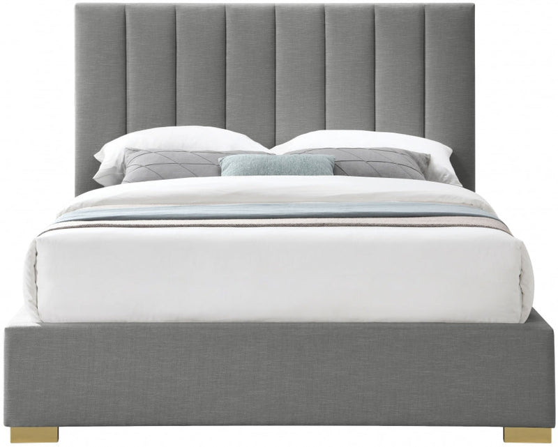Pierce Linen Textured King Bed Grey - Gate FurnitureKing Bed