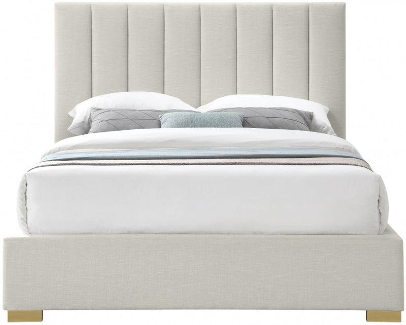 Pierce Linen Textured Queen Bed Beige - Gate FurnitureQueen Bed