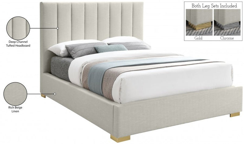 Pierce Linen Textured Queen Bed Beige - Gate FurnitureQueen Bed