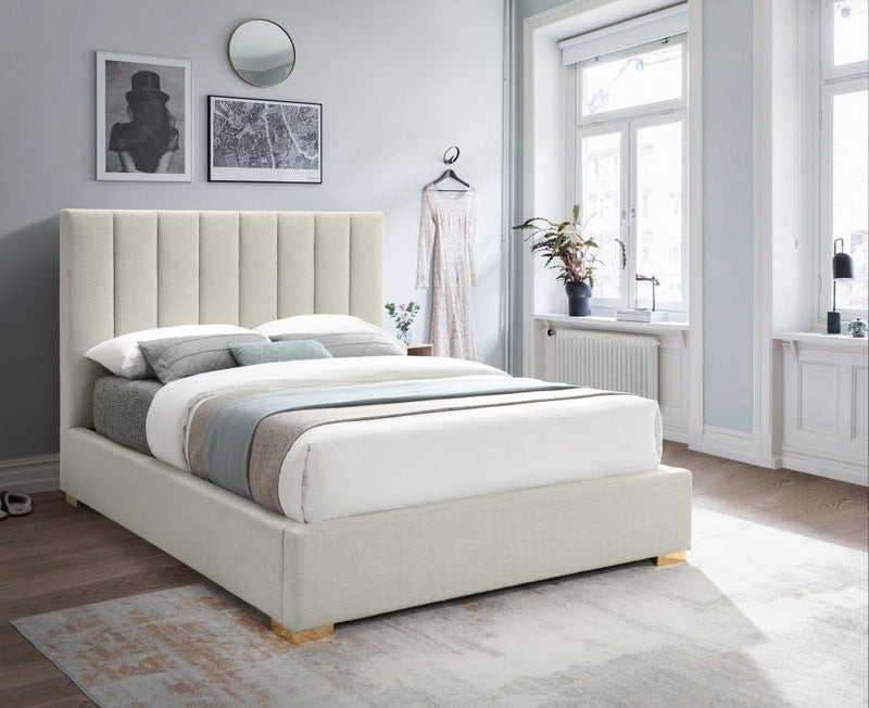 Pierce Linen Textured Queen Bed Beige - Gate FurnitureQueen Bed