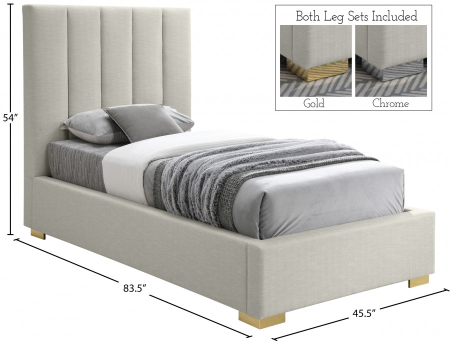 Pierce Linen Textured Twin Bed Beige - PierceBeige-T