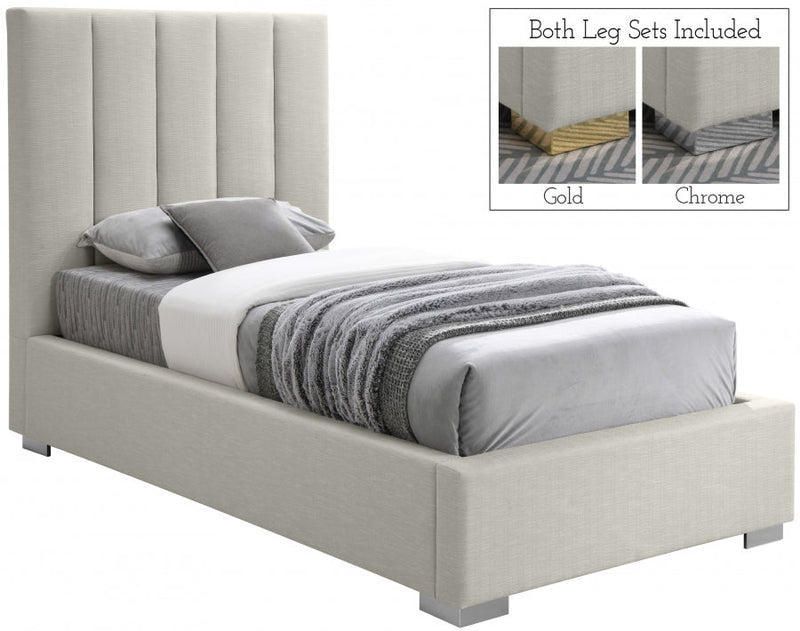 Pierce Linen Textured Twin Bed Beige - Gate FurnitureTwin Bed