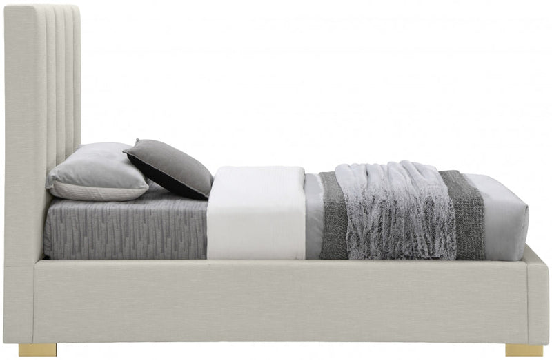 Pierce Linen Textured Twin Bed Beige - Gate FurnitureTwin Bed