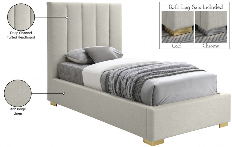 Pierce Linen Textured Twin Bed Beige - Gate FurnitureTwin Bed