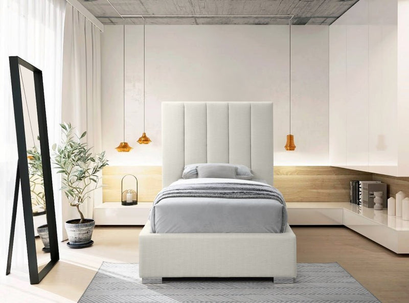 Pierce Linen Textured Twin Bed Beige - Gate FurnitureTwin Bed