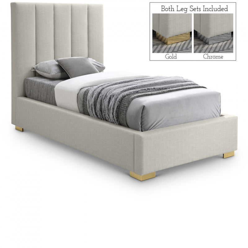 Pierce Linen Textured Twin Bed Beige - Gate FurnitureTwin Bed